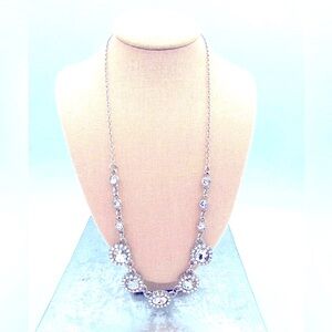 Clear Rhinestone Silver Tone Dainty Necklace Formal Wear Wedding 28” Long